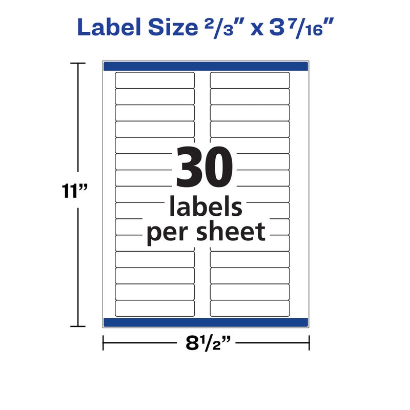 Avery Removable File Folder Labels with Sure Feed, 2/3" x 3-7/16", 5 Packs, 3,750 Printable Labels (8066) - Image 4